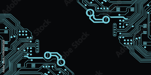 Abstract digital circuit board background with glowing green technological lines and data connection patterns vector illustration