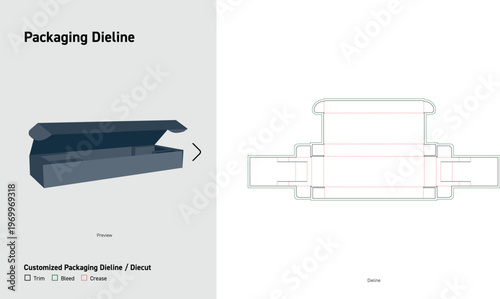 Long Rectangular Tuck Mailer Box Packaging Dieline Template