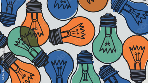 Creative Abstract Pattern of Colorful Light Bulbs for Innovation and Idea Concepts