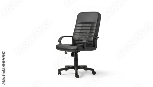 Ergonomic black leather office chair modern workspace furniture sleek design side view comfort and style for productivity