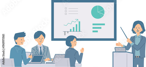 オンボーディング研修を受ける新入社員の上半身イラスト