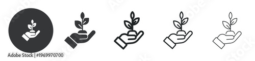 Planting in Hand thin line and solid icon. Multi series icon. Web minimal icon