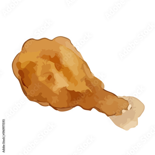 Watercolor-style crispy fried chicken illustration, juicy drumstick and thigh stack ／ 水彩フライドチキン