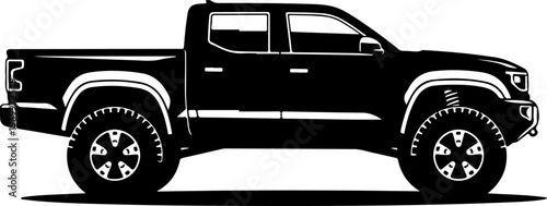 Black pickup truck, side view, vector illustration, automotive design, car silhouette
