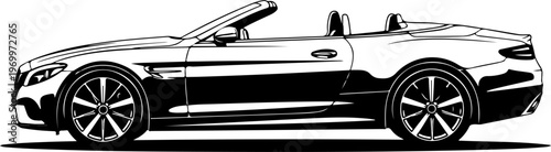 Black and white convertible sports car, vector illustration, side view, luxury vehicle, car design element
