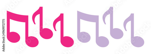 Vibrant pink and purple music notes vector, colorful musical notation symbols set, creative melody and sound icons for graphic design