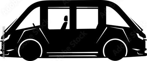 Black minivan silhouette, side view, vehicle icon, transportation symbol