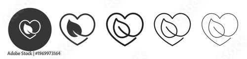 Eco Heart thin line and solid icon. Multi series icon. Web minimal icon