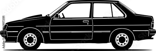 Black taxi car, vector silhouette, modern sedan, transportation icon