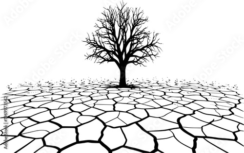 Drought Cracked Earth Silhouette Dry Land Global Warming Environment Black Vector