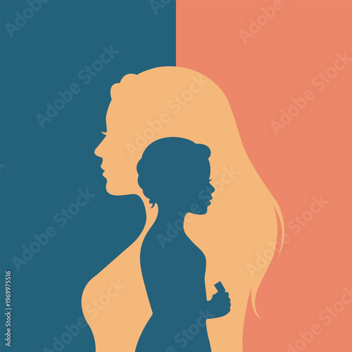 Female Silhouettes Illustration Representing Stages of Life, Growth, Motherhood, and Generational Connection Vector Graphic Design Concept.