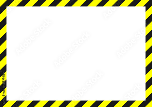 警告や注意、禁止などのための背景、虎柄警戒用テープのフレーム、白色のコピースペース