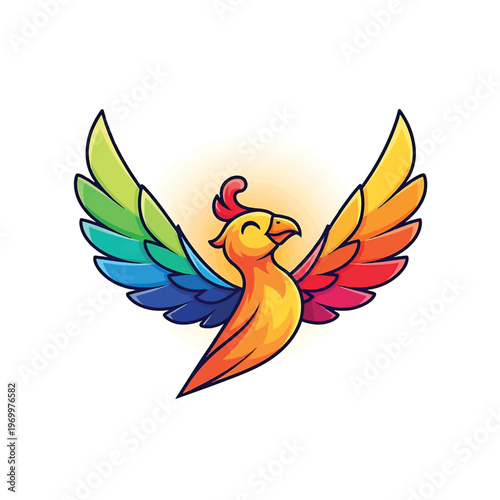 Colorful Phoenix in Flight with Rainbow Wings