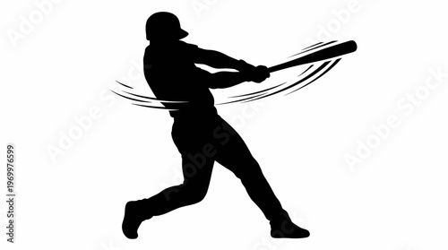 Silhouette of a baseball player in action, swinging a bat with dynamic motion lines, isolated on a white background.
