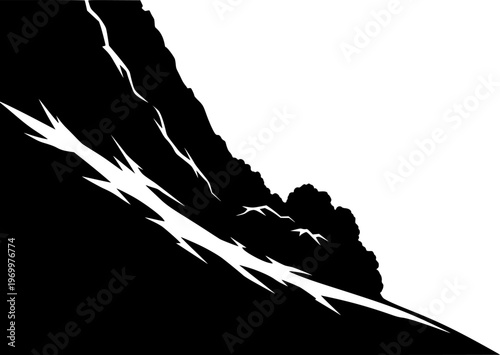 Avalanche Snow Slide Silhouette Mountain Winter Disaster Danger Black Vector