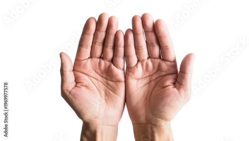 Canvas Print Tan human hands palms upward displaying open gestures, facing viewer