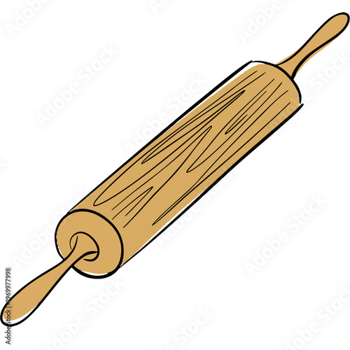 Rolling Pin Vector Illustration – Wooden Dough Roller Clipart, Baking Tool Icon, Kitchen Utensil Design