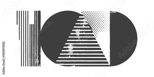 Abstract geometric composition with halftone textures and bold linear patterns in a minimalist modern vector illustration style