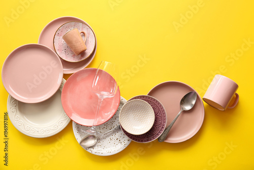 Set of stylish dinnerware o...