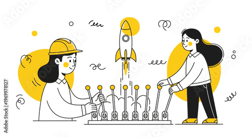 Team work start a new project by launch a rocket for a firm now today