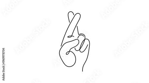 Crossed Fingers Continuous Line Art Minimalist Monoline Luck Symbol Vector Illustration