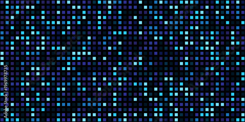 A grid of glowing blue and purple pixels