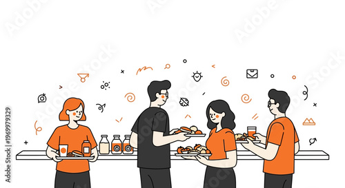 Kids eat food at school cafe with tray and drink fun joy at noon now