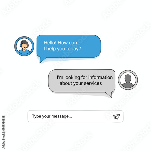 Chat interface shows customer service greeting and inquiry