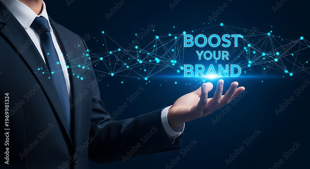 Obraz premium Strategic Brand Enhancement Professional Hand Illuminating Pathways to Digital Success