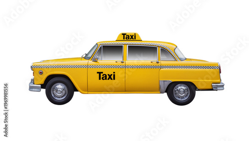 Obraz na plátně Vintage yellow taxi cab with black lettering, featuring checkered trim and class
