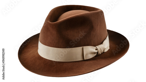 Canvas Print Brown felt fedora hat, featuring a light cream ribbon band and indented crown