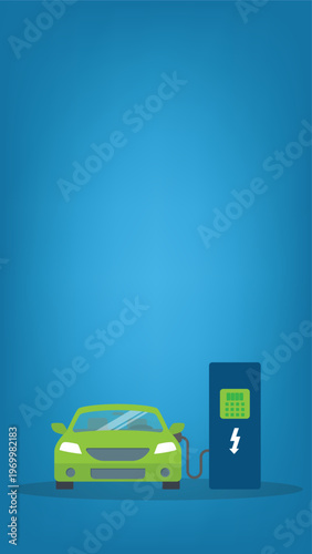 Electric Car Charging Station Vector Illustration Clean EV Energy Concept Eco Transportation Battery Power Flat Design	