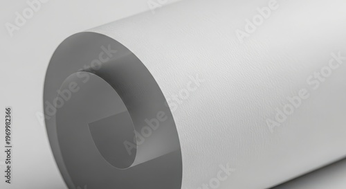 Closeup of a large white cylindrical paper roll isolated on white background for printing and packaging