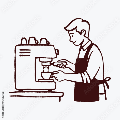 Barista making coffee with an espresso machine