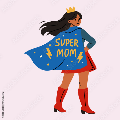 Strong Mother Superhero with Cape Super Mom Design