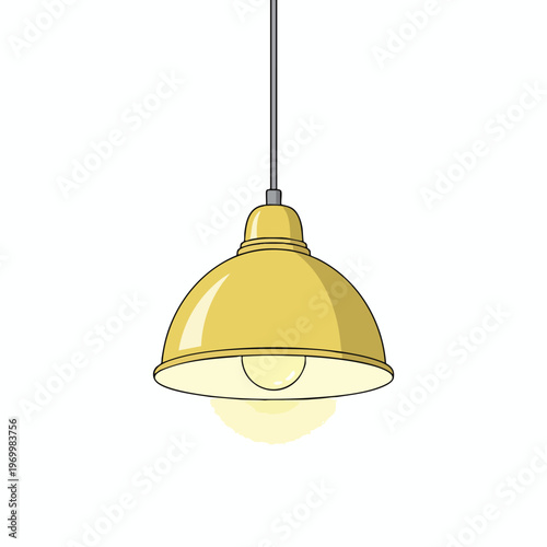 Yellow dome pendant light fixture hangs from a cord, illuminating below