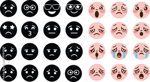 Sad and Crying Emoticons Set with Various Facial Expressions for Digital Communication, Social Media, and Messaging Design