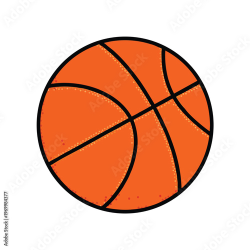 Simple graphic of an orange basketball with black lines and textured dots