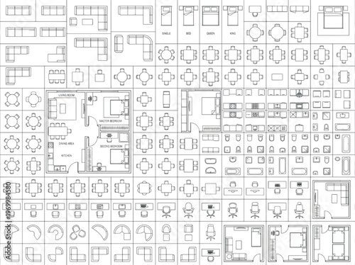 Top-Down Furniture and Room Layout Icons for Interior Design and Architectural Planning