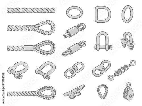 Fotografie Collection of rigging equipment and nautical hardware