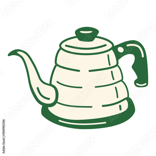 Coffee kettle with gooseneck spout for pour over brewing, essential coffee tool for precise water control, in a handdrawn style.