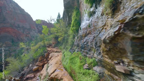 Footage of the scenic Canyon Overlook Trail in Zion National Park, Utah. This popular, short, 1-mile round-trip hike offers panoramic views of Zion Canyon, dramatic cliffs, and unique rock formations
