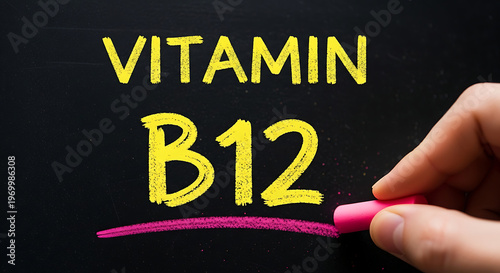 Emphasizing the essential role of Vitamin B12 for health and wellness, highlighted on a chalkboard
