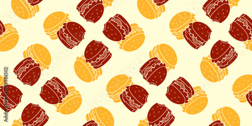 seamless pattern of burger vector illustration. bitten and whole burger seamless pattern background vector illustration
