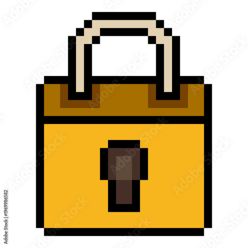 Padlock with pixel art on white background