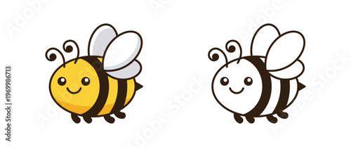Bee illustration features two cute cartoon honeybees