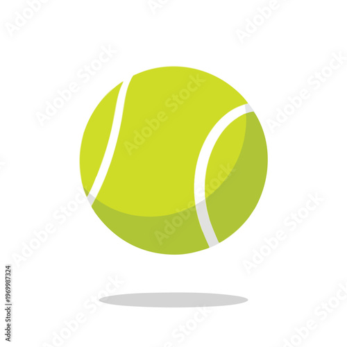Simple, flat illustration of a bright yellow tennis ball with white curved seams