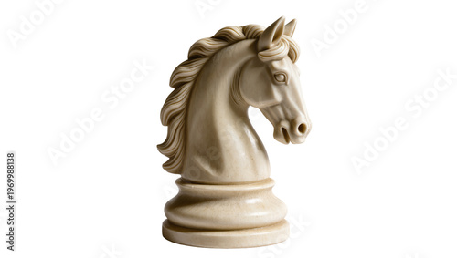Billede på lærred Beige carved chess knight, poised atop a square base with subtle texture