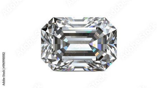 Schilderij op canvas Radiant emerald cut diamond, reflecting light with sharp facets and brilliant cl
