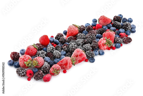 Frozen berries on white bac...